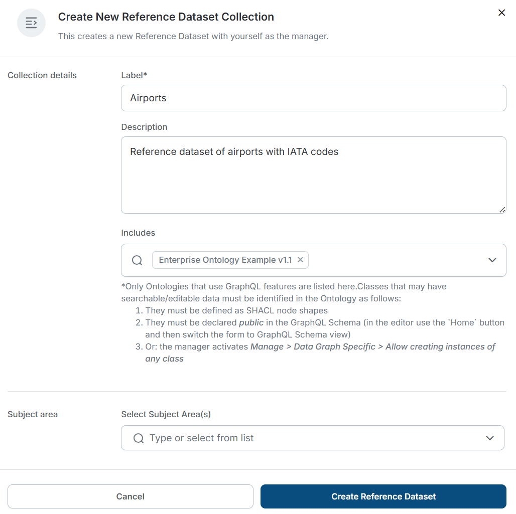 Create New Reference Dataset Form