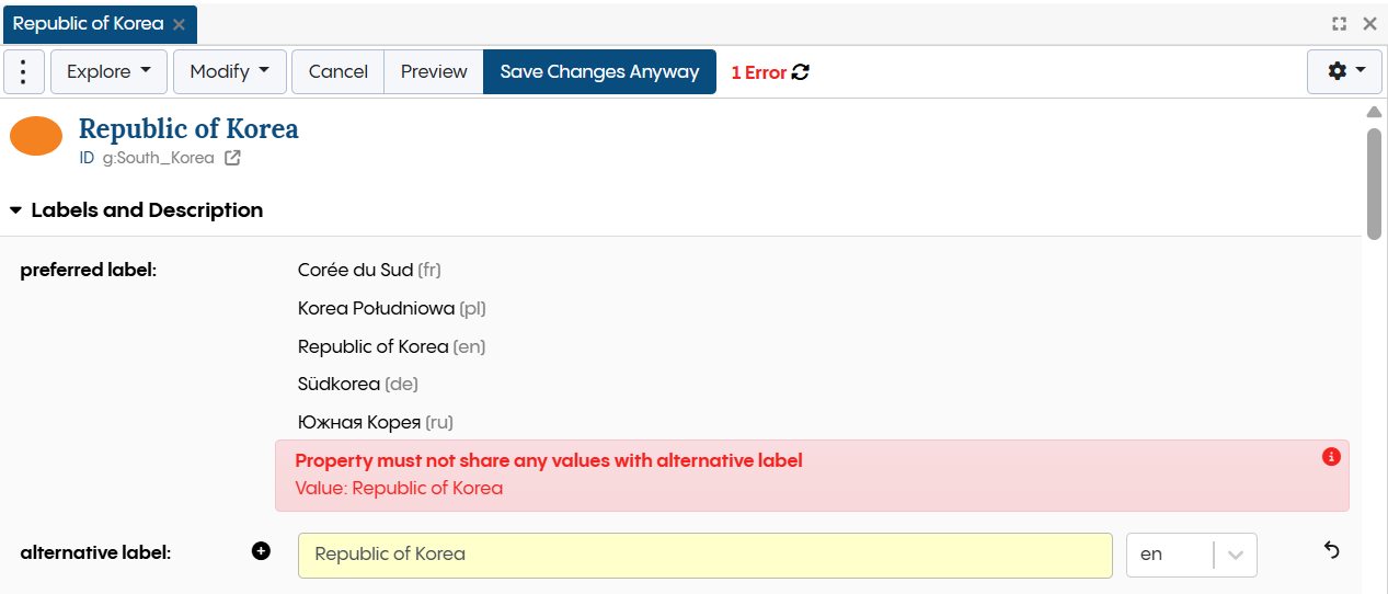 Taxonomy Preferred Labels