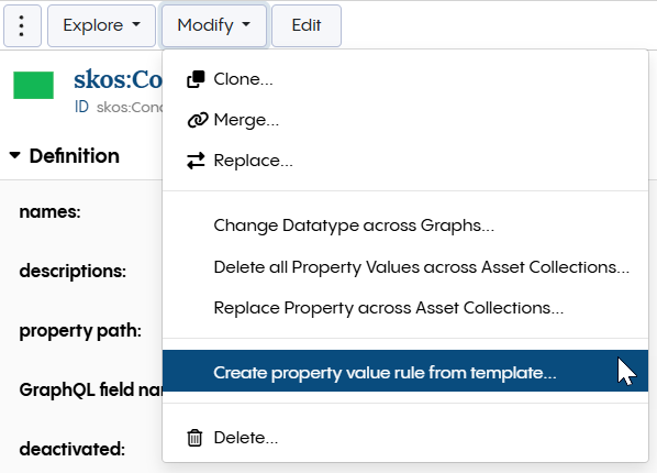Create property value rule from template Option